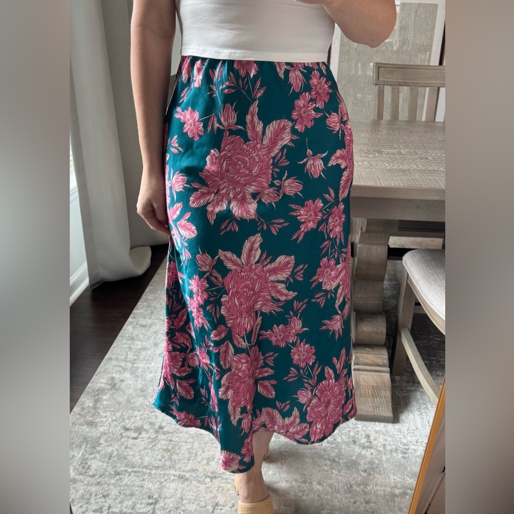 Floral Teal and Pink Midi Skirt - Picture 2 of 14